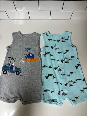 Carter's Grey & Light Blue Toddler Sleeveless Romper 2-Pack